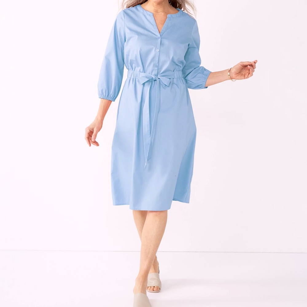 Croft & Barrow Sky Blue Splitneck Shirt Dress Size L Cotton Blend